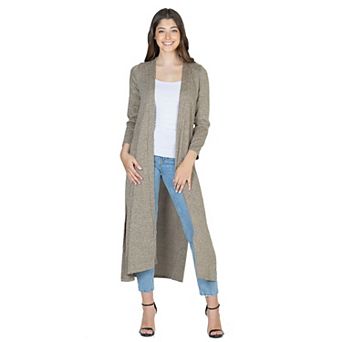 Women's 24Seven Comfort Apparel Long Duster Open Front Knit Cardigan