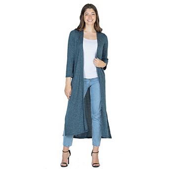 Women's 24Seven Comfort Apparel Long Duster Open Front Knit Cardigan