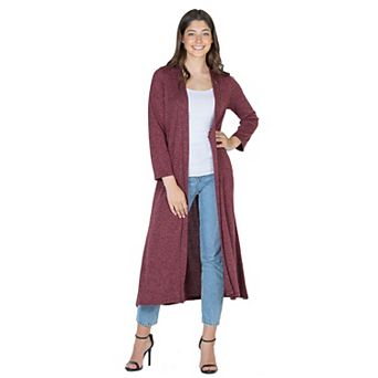 Women's 24Seven Comfort Apparel Long Duster Open Front Knit Cardigan