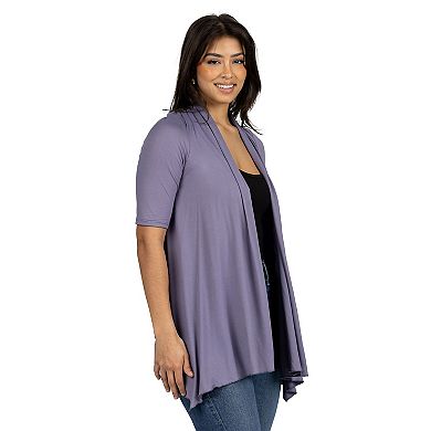 Women's 24Seven Comfort Apparel Loose Fit Open Front Cardigan with Half Sleeve