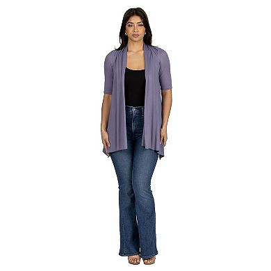Women's 24Seven Comfort Apparel Loose Fit Open Front Cardigan with Half Sleeve