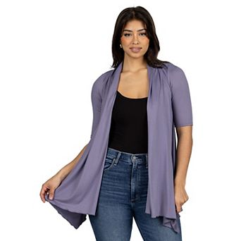 Women's 24Seven Comfort Apparel Loose Fit Open Front Cardigan with Half Sleeve