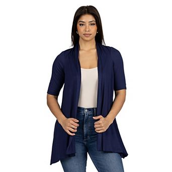 Women's 24Seven Comfort Apparel Loose Fit Open Front Cardigan with Half Sleeve