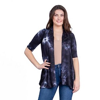 Women's 24Seven Comfort Apparel Tie Dye Elbow Sleeve Open Front Cardigan