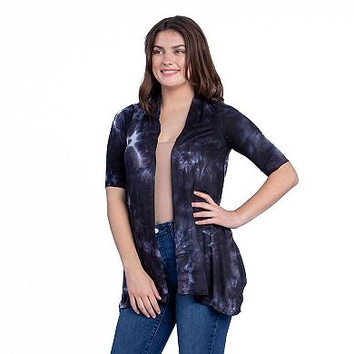 Women's 24Seven Comfort Apparel Tie Dye Elbow Sleeve Open Front Cardigan