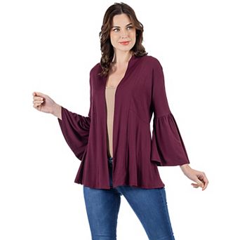 Women's 24Seven Comfort Apparel Bell Sleeve Flared Open Front Cardigan