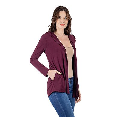 Women's 24Seven Comfort Apparel Open Front Lightweight Hooded Cardigan