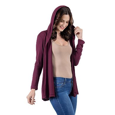 Women's 24Seven Comfort Apparel Open Front Lightweight Hooded Cardigan