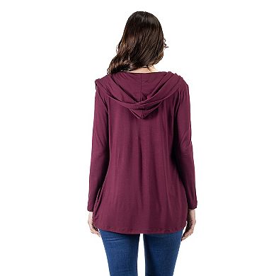 Women's 24Seven Comfort Apparel Open Front Lightweight Hooded Cardigan