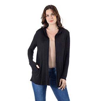 Women's 24Seven Comfort Apparel Open Front Lightweight Hooded Cardigan