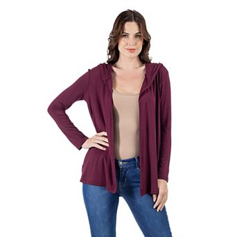 Women's 24Seven Comfort Apparel Open Front Lightweight Hooded Cardigan