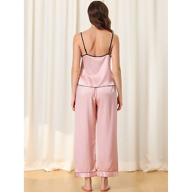 Women's Summer Suspenders Ice Silk Pajamas Home Clothes Three Piece Set