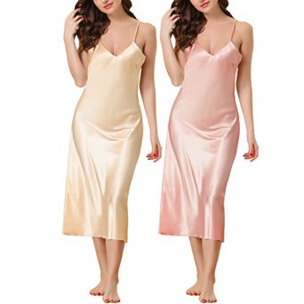 Women's Satin Pajama Nightdress Nightshirt Sleepwear V-neck Spaghetti Strap Nightgown