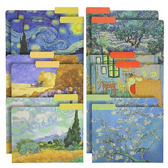 12 Pack File Folders with Artwork designed by Van Gogh, 1/3 Cut Tab, Letter-Size