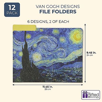 12 Pack File Folders with Artwork designed by Van Gogh, 1/3 Cut Tab, Letter-Size
