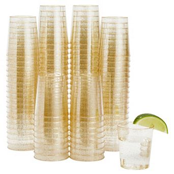 100 Pack Gold Glitter Shot Glasses, Disposable 2oz Plastic Cups For Birthday