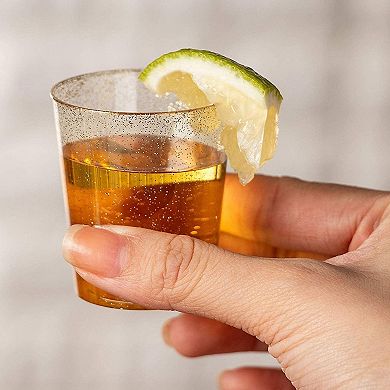 100 Pack Gold Glitter Shot Glasses, Disposable 2oz Plastic Cups For Birthday