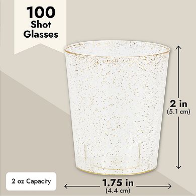 100 Pack Gold Glitter Shot Glasses, Disposable 2oz Plastic Cups For Birthday