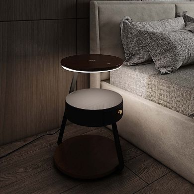 Ozarke Eco Smart Side Table Three Color Dimmable Led Lighting Table With Wireless Charging