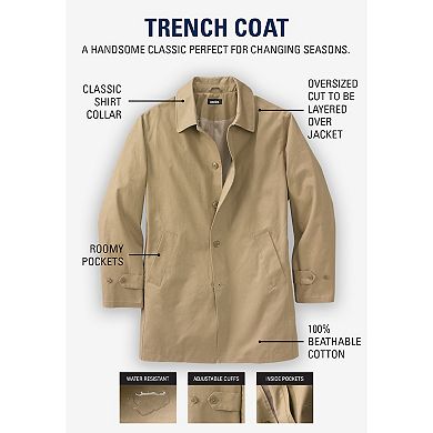 KingSize Men's Big & Tall Water-Resistant Trench Coat