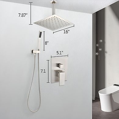 Ceiling Mounted Shower System Combo Set with Handheld and 16"Shower head