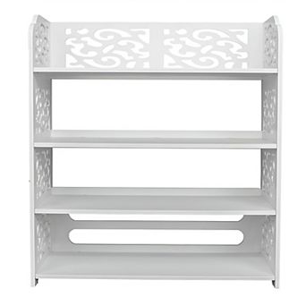 Wood-plastic Board Four Tiers Carved Shoe Rack - White