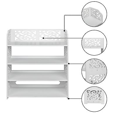 Wood-plastic Board Four Tiers Carved Shoe Rack - White