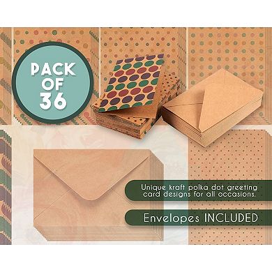 36pcs All Occasion Kraft Polka Dot Greeting Cards W/envelopes Blank Inside 4x6"