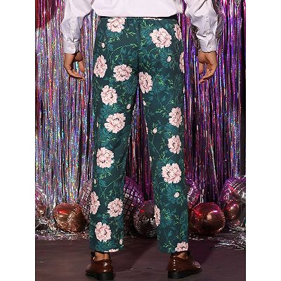 Floral Dress Pants For Men s Flat Front Party Prom Flower Printed Slacks