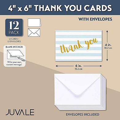 12 Pack Blank Thank You Cards With Envelopes For Graduation, Wedding, 4 X 6 In