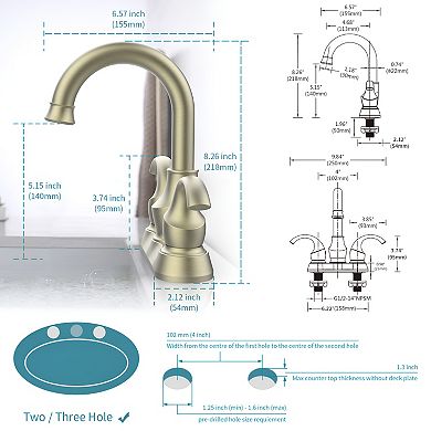 Bathroom Faucet 2-handle Brushed Gold With 360 Degree Rotating Spout