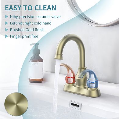 Bathroom Faucet 2-handle Brushed Gold With 360 Degree Rotating Spout