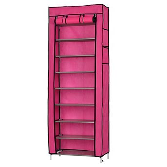 Fashionable Room-saving 9 Lattices Non-woven Fabric Shoe Rack - Rose Red