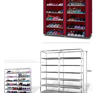 6-row 2-line 12 Lattices Non-woven Fabric Shoe Rack - Grey
