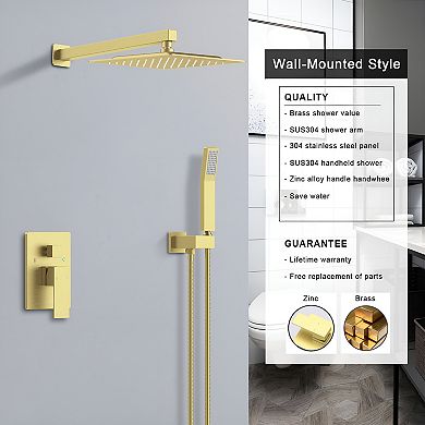 Wall Mounted Shower System with 10-Inch Rainfall Shower Head and Faucet Combo