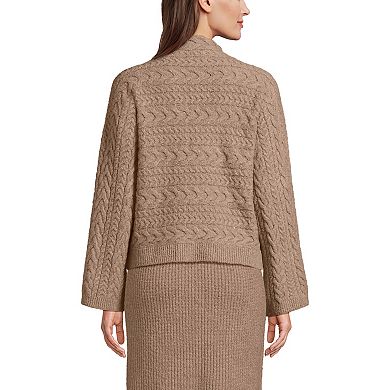 Women's Lands' End Boucle Funnel Neck Cable Knit Sweater