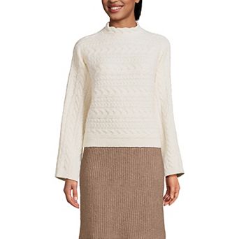 Women's Lands' End Boucle Funnel Neck Cable Knit Sweater