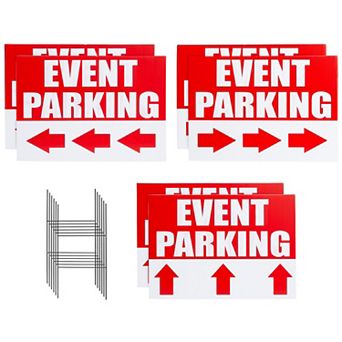 6 Pack Corrugated Plastic Parking Signs For Event With Stakes, 3 Designs, 12x17"