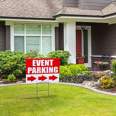 6 Pack Corrugated Plastic Parking Signs For Event With Stakes, 3 Designs, 12x17"