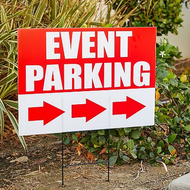 6 Pack Corrugated Plastic Parking Signs For Event With Stakes, 3 Designs, 12x17"