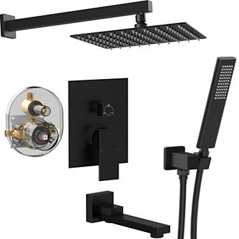 Folding Bathtub Shower Faucet, Rain Shower Head System - Black