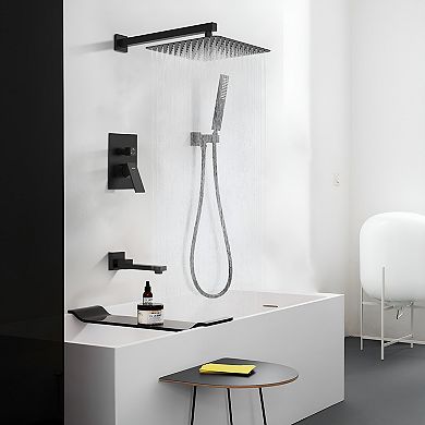 Folding Bathtub Shower Faucet, Rain Shower Head System - Black