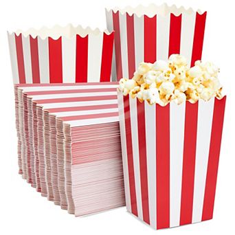 100 Mini Popcorn Boxes 3x5 Party Snack Favor Treat Containers Red/white, 20 Oz