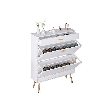 Shoe Cabinet, 16 Pair Shoe Rack Storage Organizer With 2 Flip Drawers