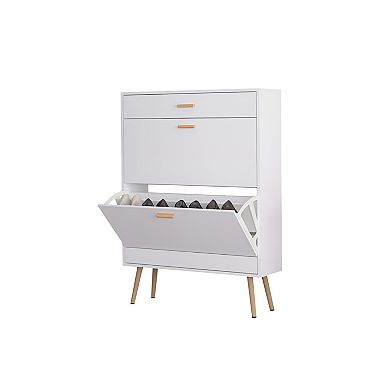 Shoe Cabinet, 16 Pair Shoe Rack Storage Organizer With 2 Flip Drawers