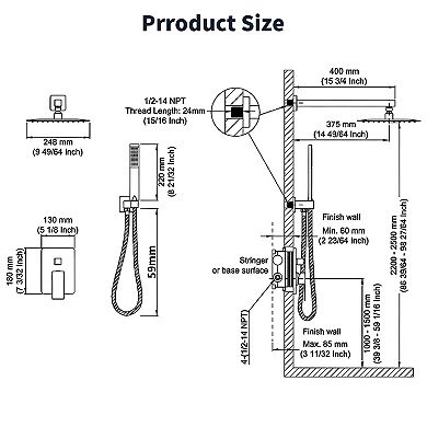 Shower System Shower Faucet Combo Set Wall Mounted With 10" Rainfall Shower Head