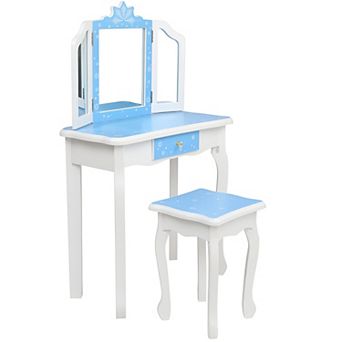 Childrens Wooden Dressing Table Three-sided Folding Mirror Dressing Table Chair Single Drawer