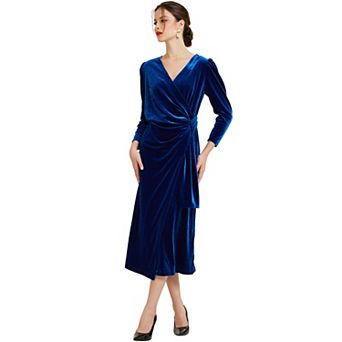 Velvet Cocktail Dress For Women's Wrap V Neck Evening Party Maxi Dresses