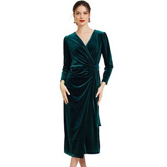 Velvet Cocktail Dress For Women's Wrap V Neck Evening Party Maxi Dresses