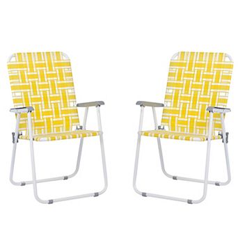 Steel Tube PP Webbing Folding Beach Chair, Lightweight, Durable, and Easy to Clean (2 Pieces)